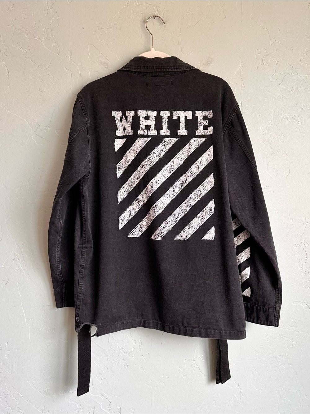 Off-White Virgil Abloh Black White Brushed Diagonal Utility Field Shirt Jacket L